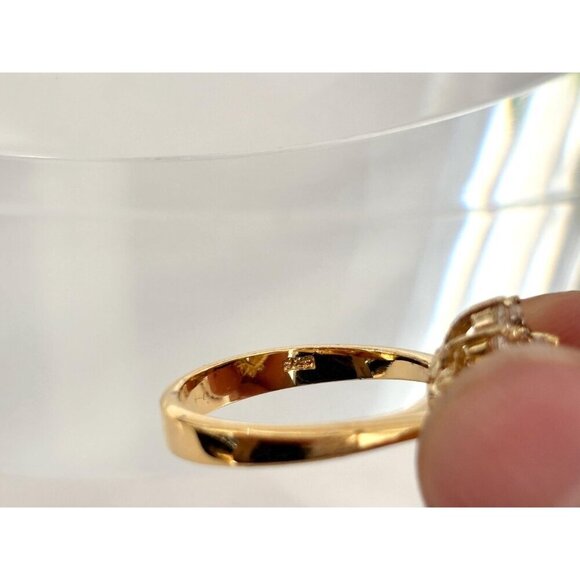 Sterling Silver Gilt Halo Sunray Cubic Zirconia Gemstone Vintage Ring - sz 7 - Picture 6 of 8